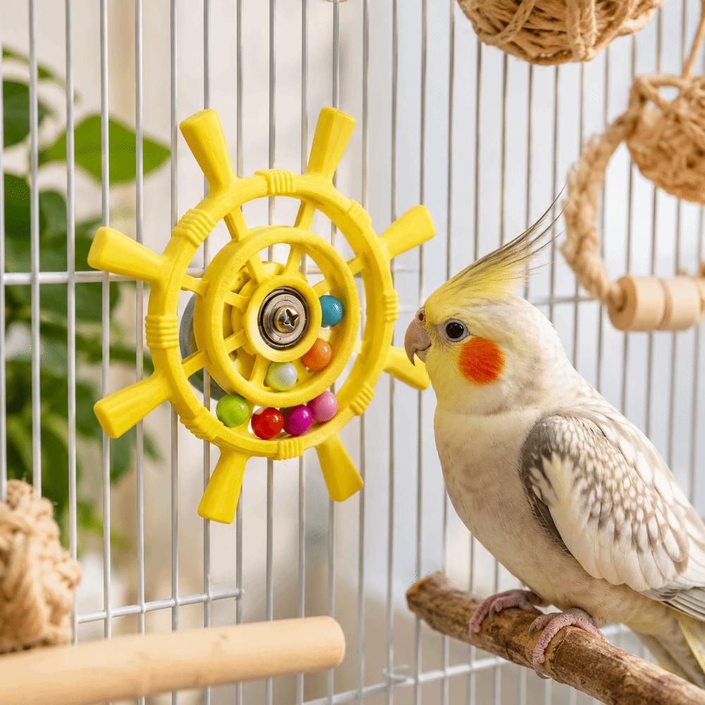 Bite Resistant Interactive Spinning Wheel Rudder Shaped Parrots Rotating Toys Entertainment