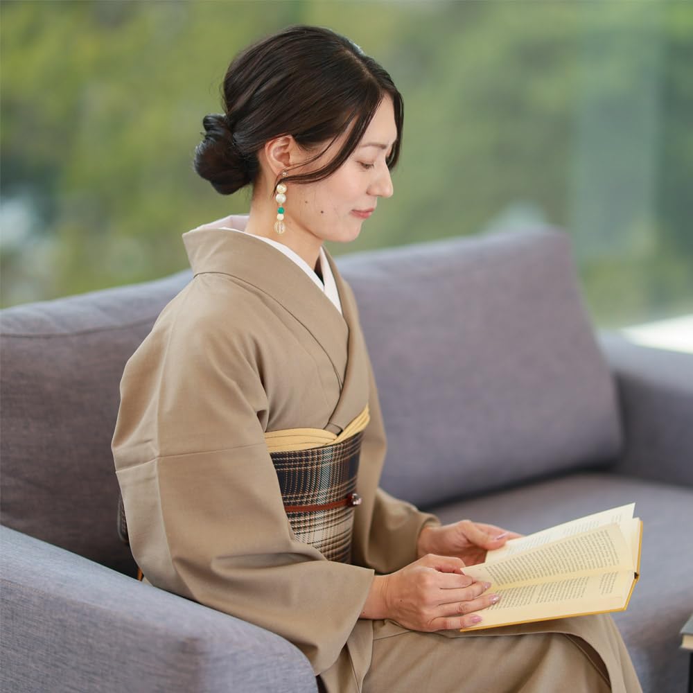 Kyoto Kimono Yuzen Washable Kimono, Stretch, Solid Color, Simple, Single-Layer Kimono, for Adults, Women, M and L Sizes, Ready-to-Wear (Mocha, M)