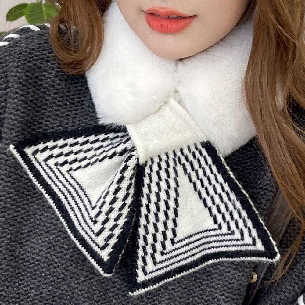 Искусственный мех кролика плюшевый шейный платок однотонный утеплитель для шеи зимний теплый крестовой шарф для женщин