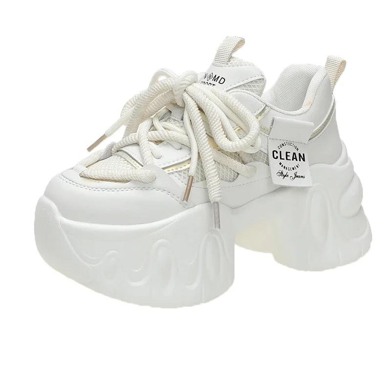 Модные осенние весенние массивные кроссовки женские на шнуровке на платформе спортивная обувь женская готические на толстой подошве на высоком каблуке женские 8 см клинья кроссовки