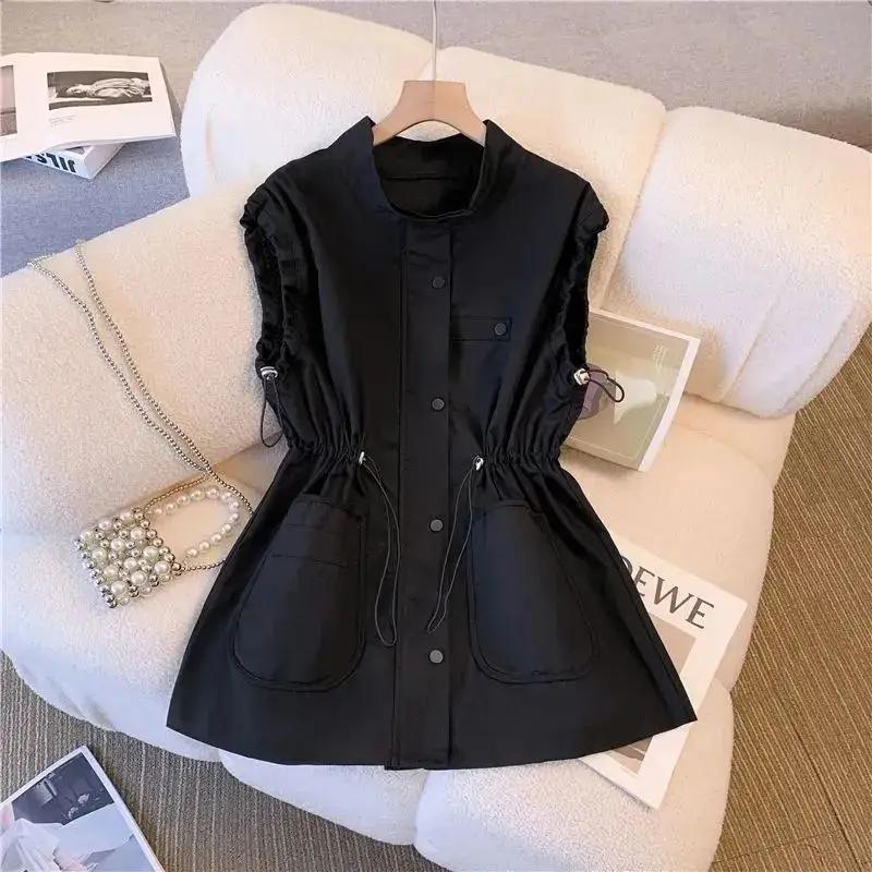 Spring Summer Vest Korean Loose Casual Vests Female Pockets Tooling Waistcoat Women Black Khaki Sleeveless Coat Outwear