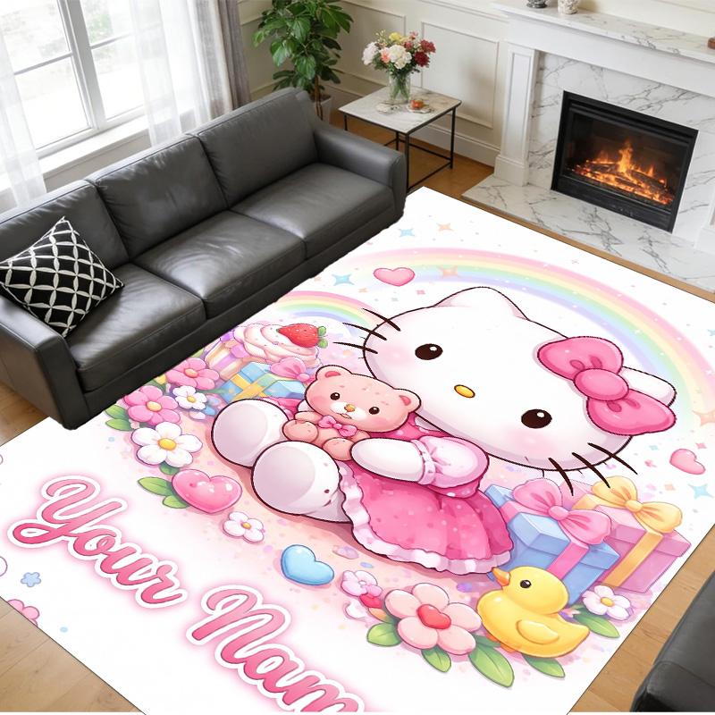 Crystal Velvet Rug Custom Name Text, Soft Non Slip Floor Mat Home DecorHello Kitty