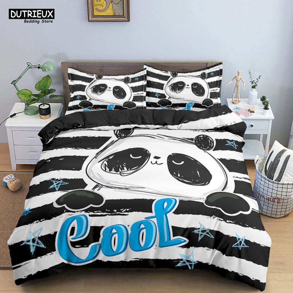 Мультяшный Милый Комплект Постельного Белья Панда Белое Постельное Белье 3D Принт Подарок для Девочек 2/3 предмета Полуторный Односпальный Двуспальный Королевский Размер Комплект Пододеяльника