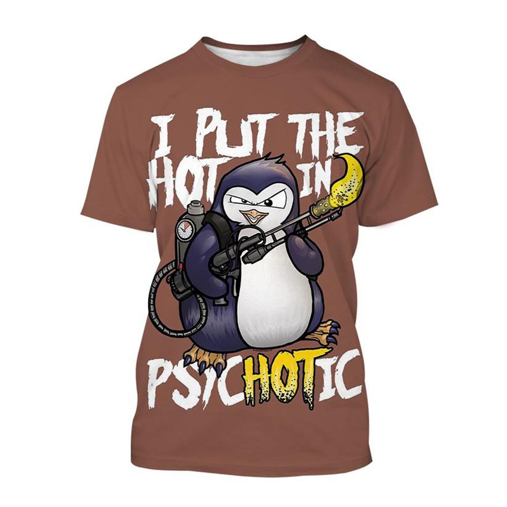 Горячая распродажа, новая футболка с принтом Psycho Penguin 3D, забавный короткий рукав с изображением животных, летняя мода, нейтральный детский повседневный топ с изображением сумасшедшего пингвина