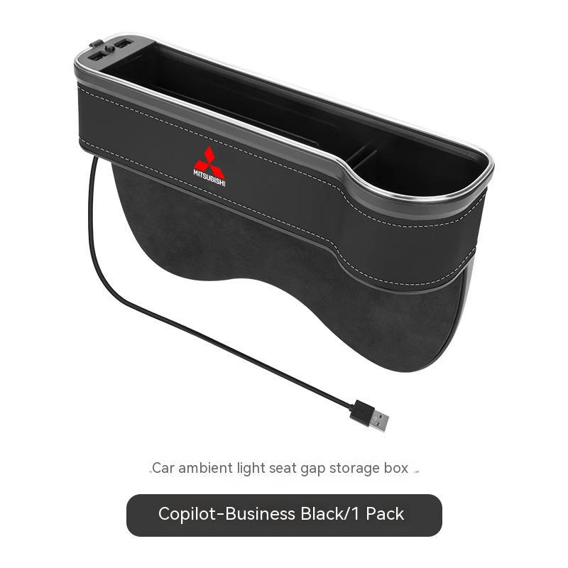 ydzh7 Car USB Charging Colour Light Seat Storage Case Seat Gap Box For Mitsubishi Outlander Pajero Asx Lancer EX Evolution X Ralliart