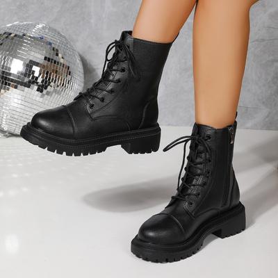 Мода 2025 Высокое качество Женская обувь Боковая молния Женские модные ботинки на шнуровке Женские Новые Большой размер Бестселлер Ботинки до середины икры