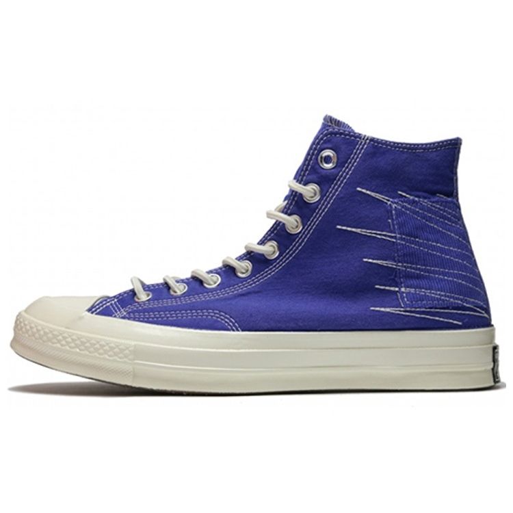 Converse 1970-е Chuck Hi QS Потертые нашивки Высокие парусиновые кеды Унисекс Синие 158604C
