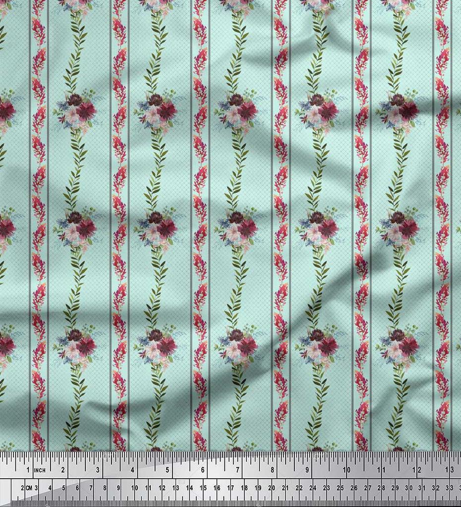 Soimoi Синяя поли креповая ткань с принтом листьев пепла и хризантемы, метр 42 дюйма