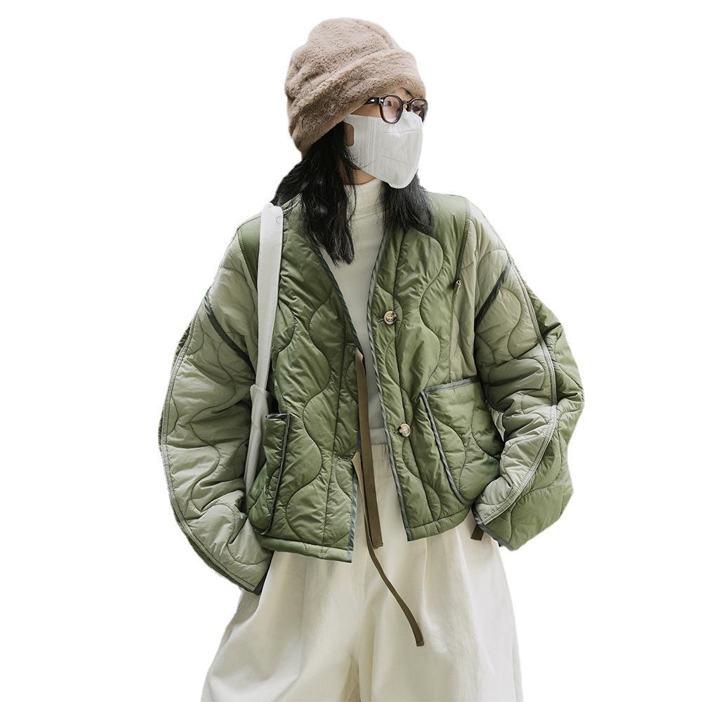 Women's Winter Japanese-Style Color-Contrast Cotton Jacket - Loose, Slim Silhouette, Casual & Warm