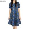 ZANZEA Women Casual Round Neck Short Sleeve Summer Floral Dress