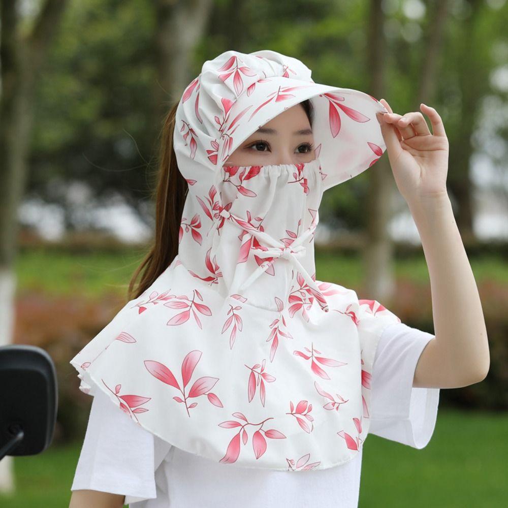 Flower Wide Brim Bucket Cap Sunscreen Bucket Hat with Mask Breathable Tea Picking Cap Outdoor