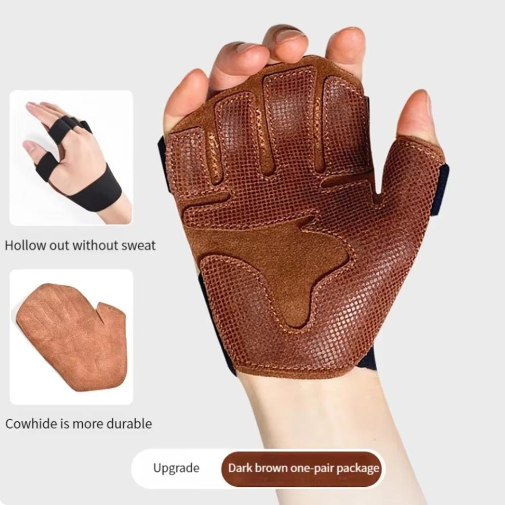 1 Pair Four-finger Ventilated Gym Wristband Cowhide Fitness Workout Gloves  Pull-ups