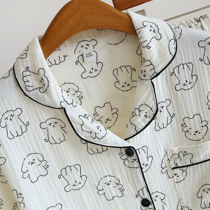 2026 Новый Весенне-Осенний Женский Пижамный Комплект 100% Хлопок Креп Милый С Длинным Рукавом Брюки Двойка С Принтом Свободный Домашний Фьюри