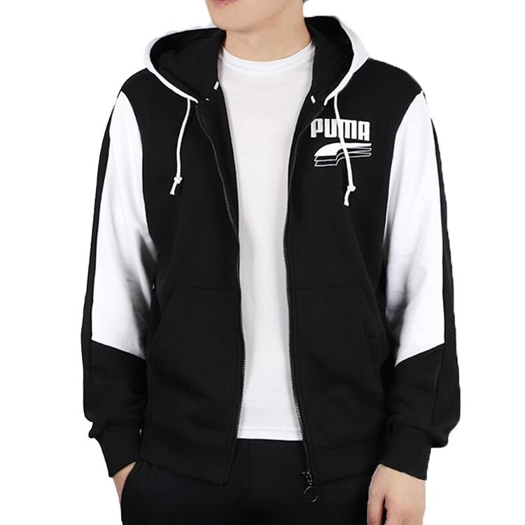 PUMA Running Training Breathable Colorblock Knit Hooded Jacket Black White Men's 582733-01