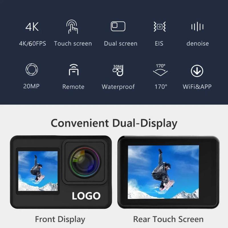 4K HD Сенсорный экран Двухэкранная Экшн-камера, DV, Пульт ДУ WIFI, Уличная Водонепроницаемая Видеокамера, Камера для Дайвинга