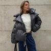 Womens Short Hooded Puffer Coat Streetwear Trendy Solid Color Cotton Padded Jacket Winter Warm Outerwear