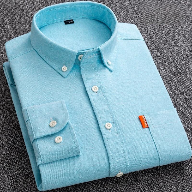 Новые мужские рубашки из 100% хлопка Оксфорд с длинными рукавами в клетку, мягкие, обычного кроя, формальные, с карманом, социальные блузки, мужская одежда M-5XL