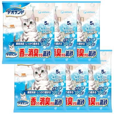 Deosand Cat Sand Дезодорирующая бумага Песок Натуральный мыльный аромат 30 л x Pee Pet Supplies Unicharm [Оптовая закупка] (5л 6)