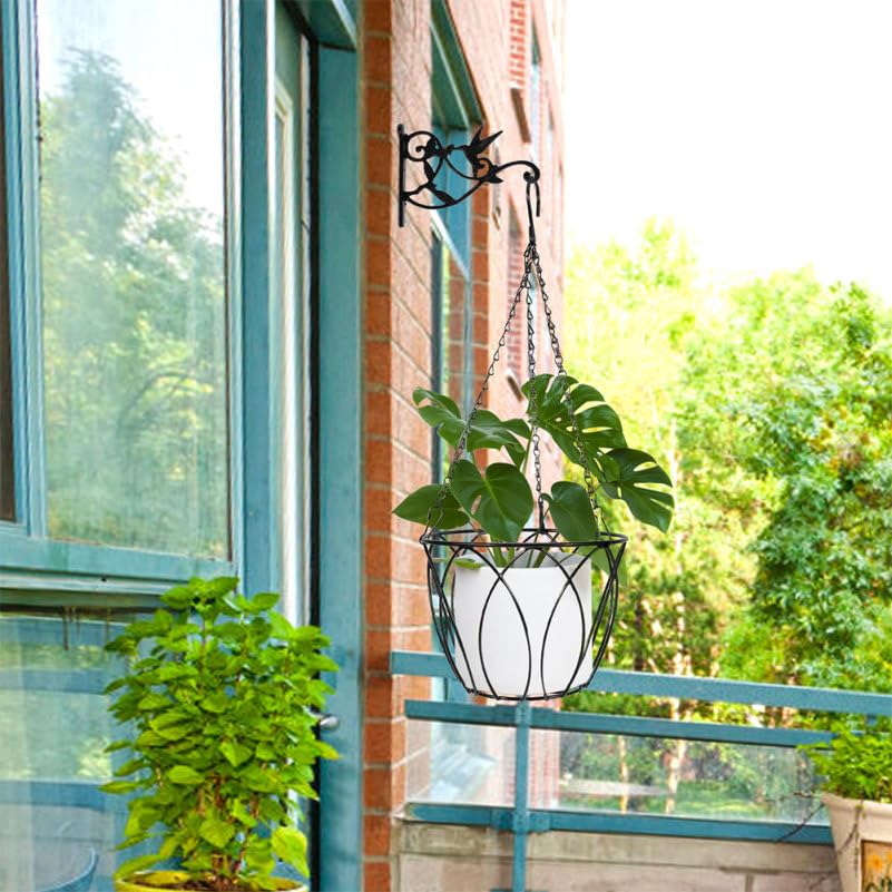 Iplusmile Planter Hanger Hanging Stand Wrought Iron Wire Flower Pot for Outdoor Plants Planter Shelf with Hooks Houseplant Hanging Plant Holder