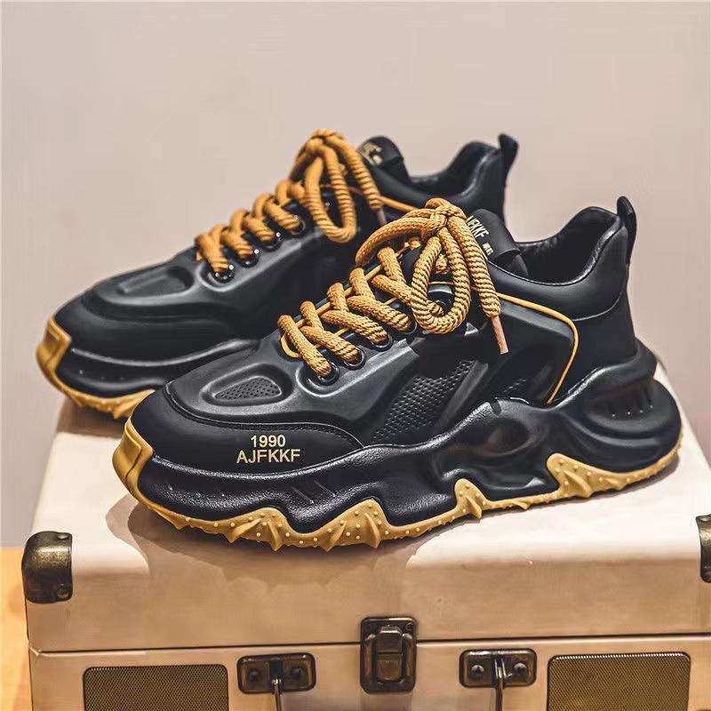 Модные массивные кроссовки для мужчин, мягкая подошва, кроссовки, модная повседневная кожаная обувь с цветным блоком, дышащая обувь на увеличенной платформе