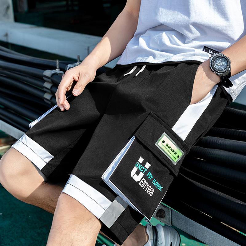 Мужские трендовые шорты-карго, мужские шорты с карманами и буквенным принтом, летние новые модные повседневные прямые шорты, мужские