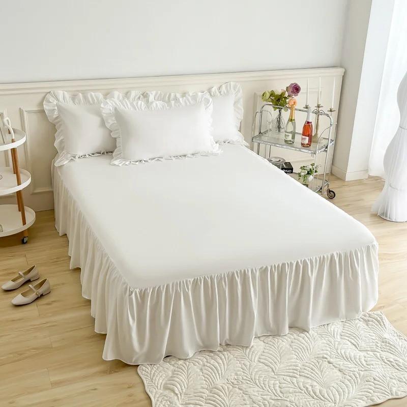 1 шт., кружевная однотонная юбка с рюшами, покрывало для кровати, юбка для спальни, нескользящий чехол для матраса, простыня/покрывало