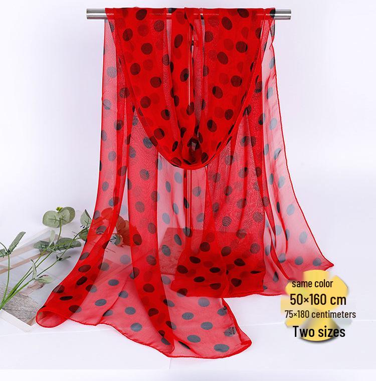Classic Polka Dot Silk Georgette Scarf - Versatile Summer Sunscreen Shawl