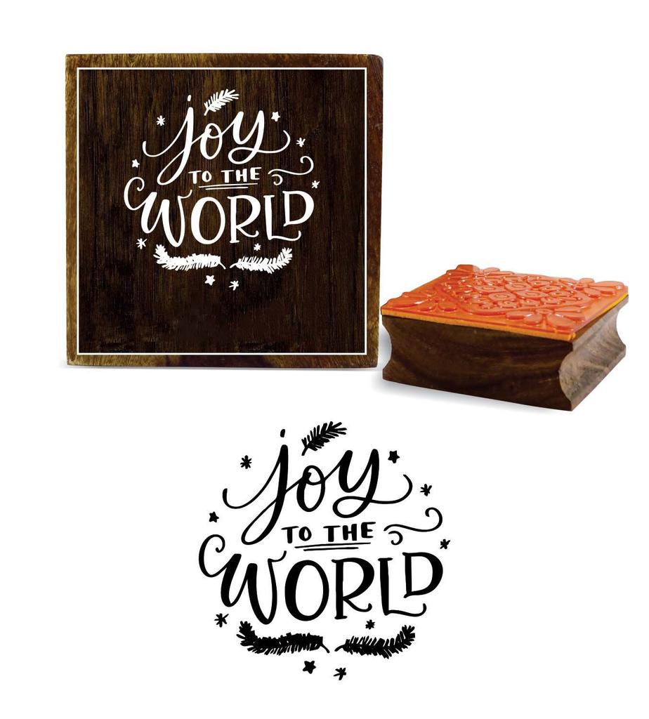Printtoo Diary Card Joy To The World Word Design Brown Wooden Rubber Stamp Block-2 x 2