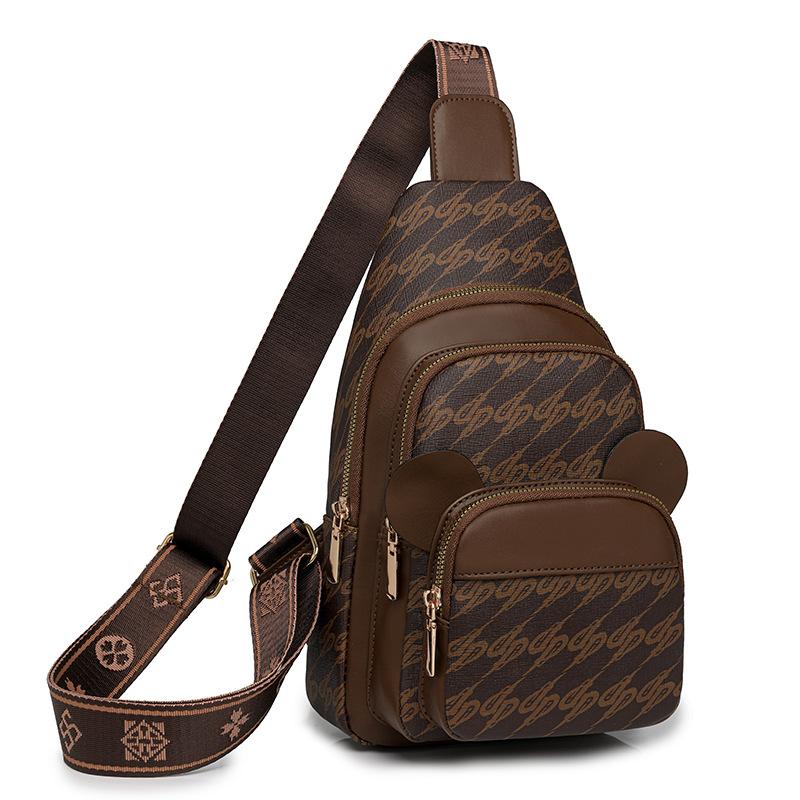 Print Chest Bag Women's Shoulder Bag Multi-Functional Soft Leather Crossbody Bag