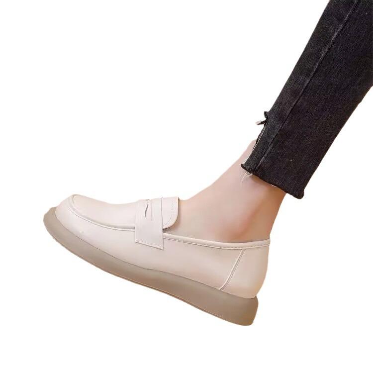 Кожаная поверхность, маленькие кожаные туфли, женские, весна 2024, новые, британский стиль, плоская подошва, одна педаль, одинарные туфли, мягкая подошва, легкие, нескользящие, мокасины