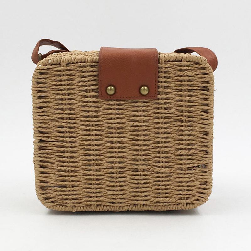 Yogodlns Летняя соломенная сумка через плечо, тканая сумка через плечо ручной работы, маленькая квадратная сумка, пляжная сумка, женская сумка для покупок, отпуск