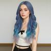 Blue-purple Wavy Wig with Bangs Realistic Cosplay Fake Hair For Daily Dress Party Halloween