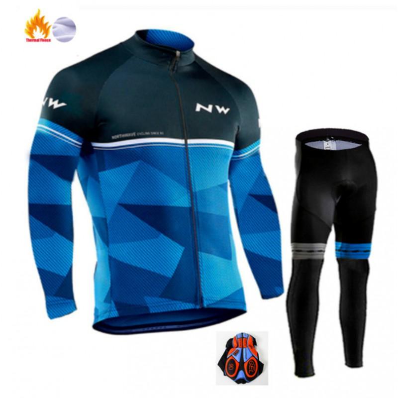 Northwave Thermal Fleece Cycling Jersey Pants Set Winter Warm Long Sleeve Full Kit Men Women