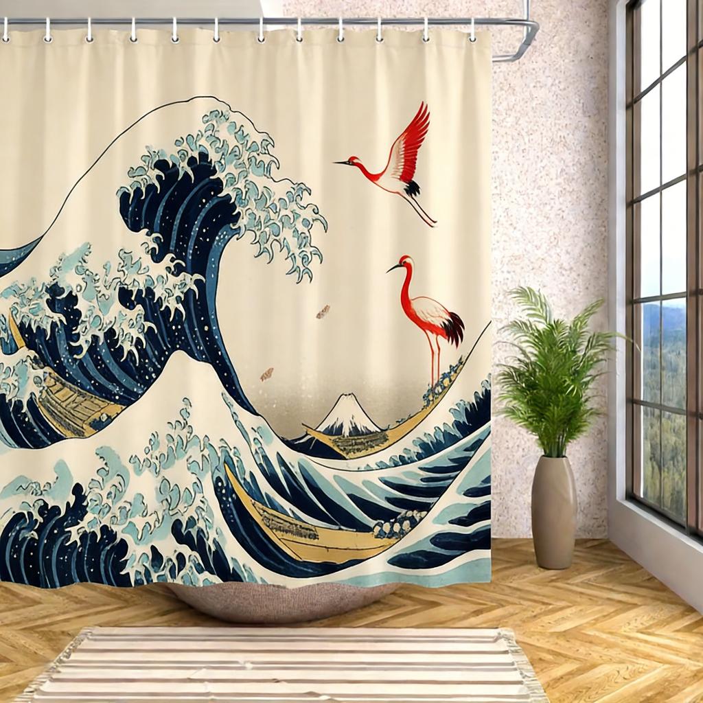 Spiral Galaxy in Deep Space with Asteroids Waterproof Shower Curtain for Cosmic Bathroom Decor