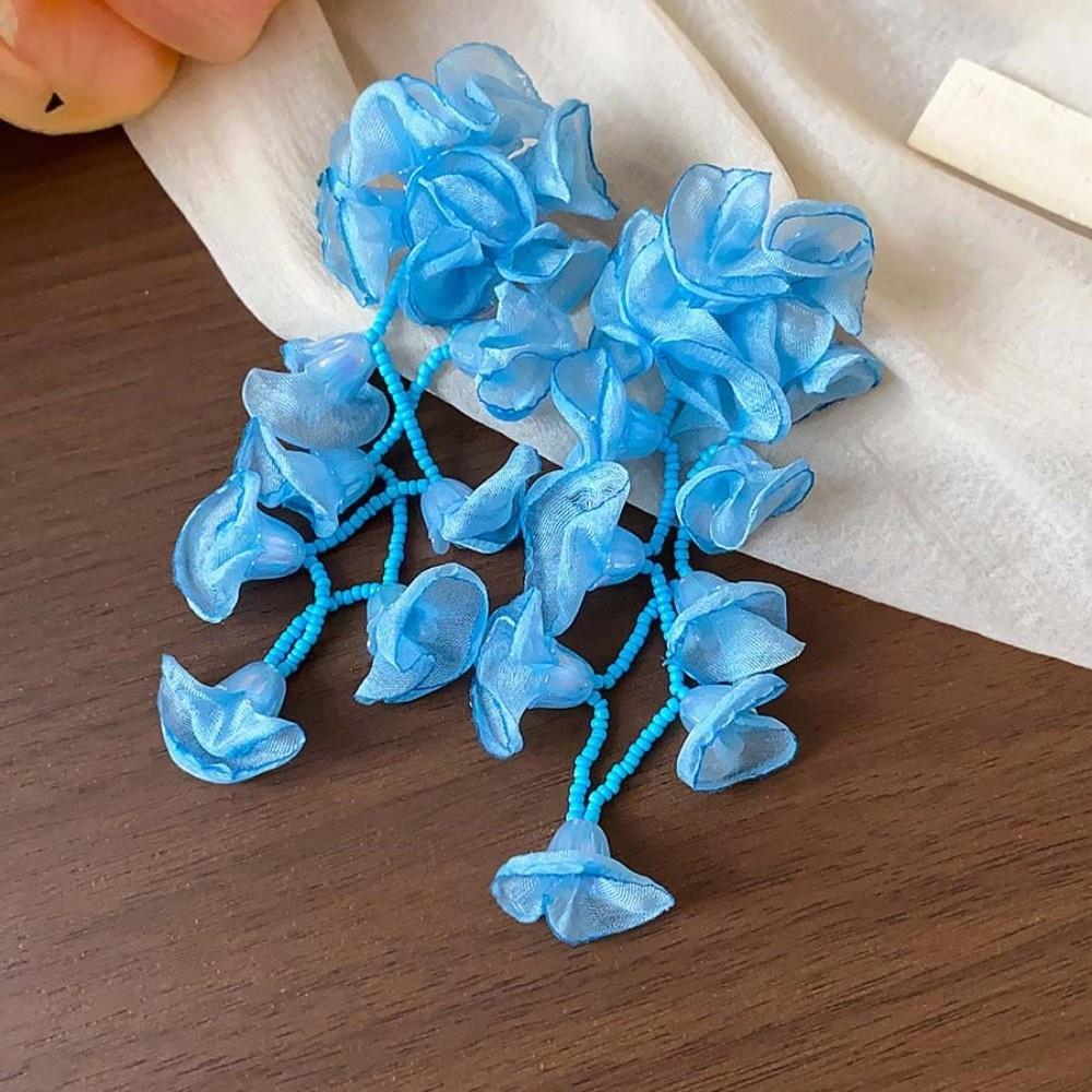 1 pair Bohemian Style Vacation Flower Eardrops with Beads Tassel Women Seaside Earrings Bride