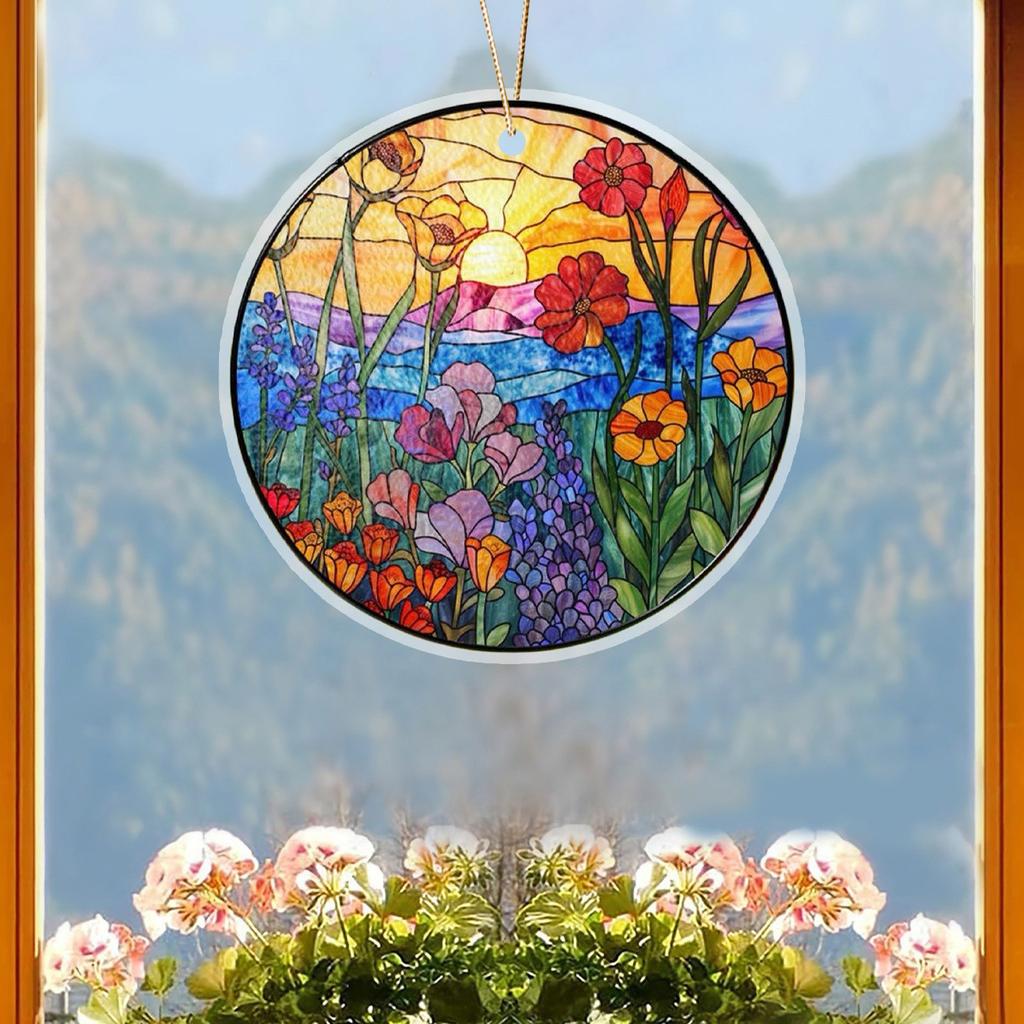 Пляжный закат Suncatcher Орнамент Акриловое украшение для окна, креативное освещение Craft Подвесной домашний декор Подвесной