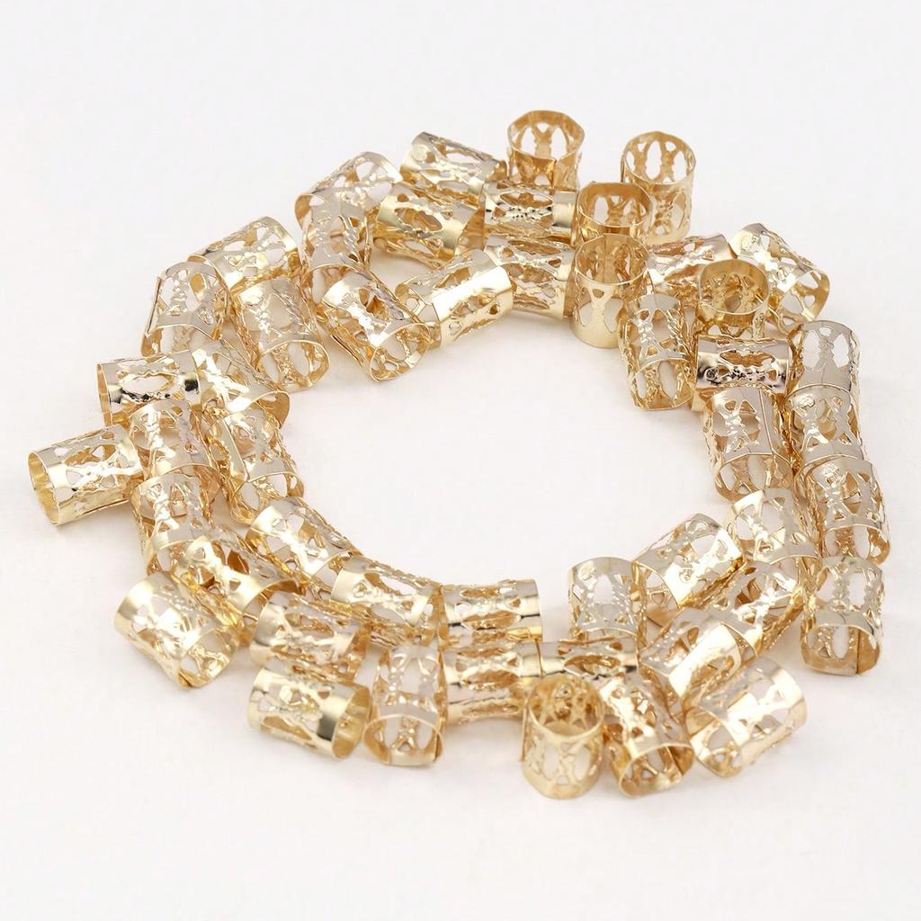 50 шт. Металлические полые кольца для волос, аксессуары, бусины, кольца для косичек, заколки, дреды, плетение волос, металлические манжеты, украшения