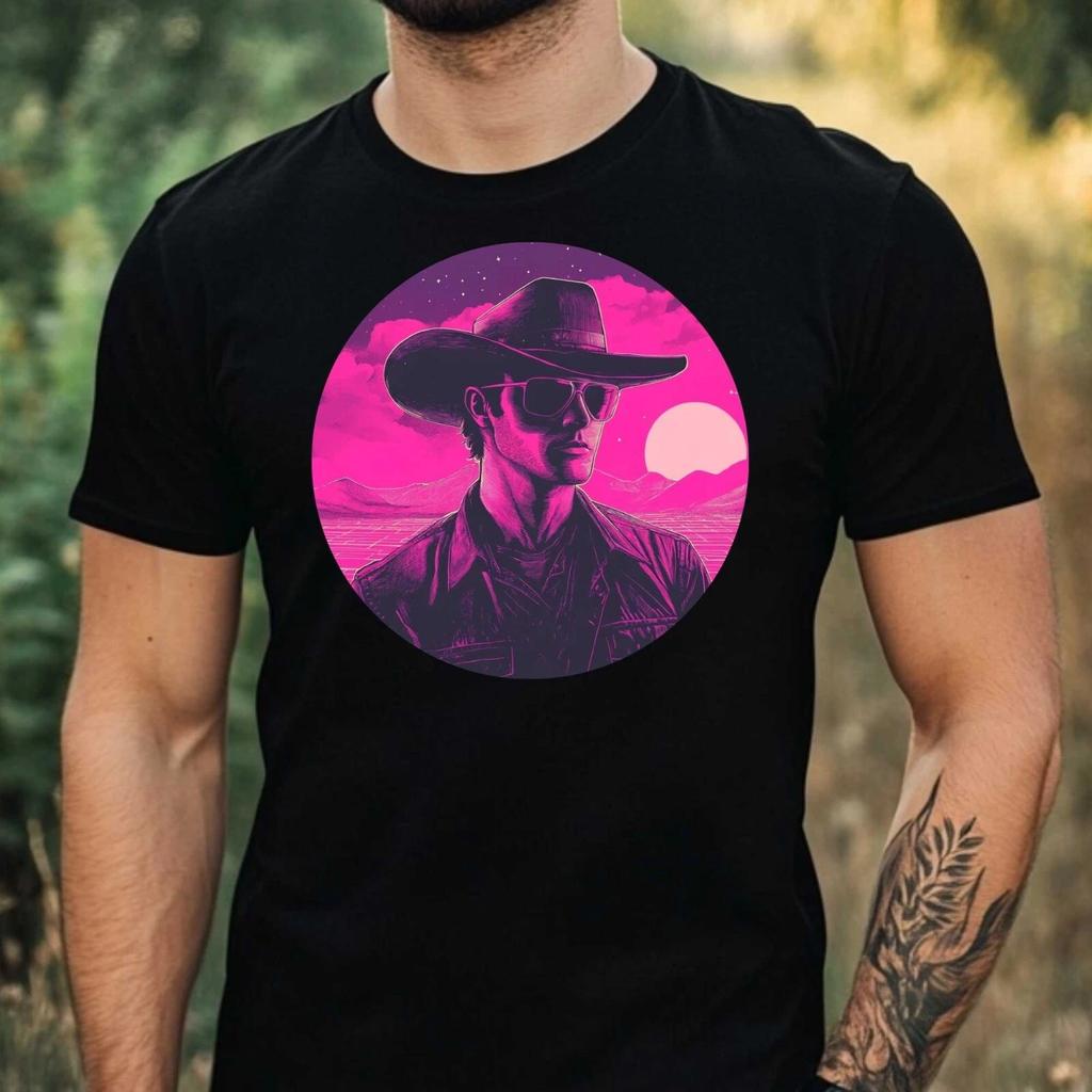 T-Shirt Herren Cowboy Vaporwave Motiv Baumwolle Größe XS bis 5XL