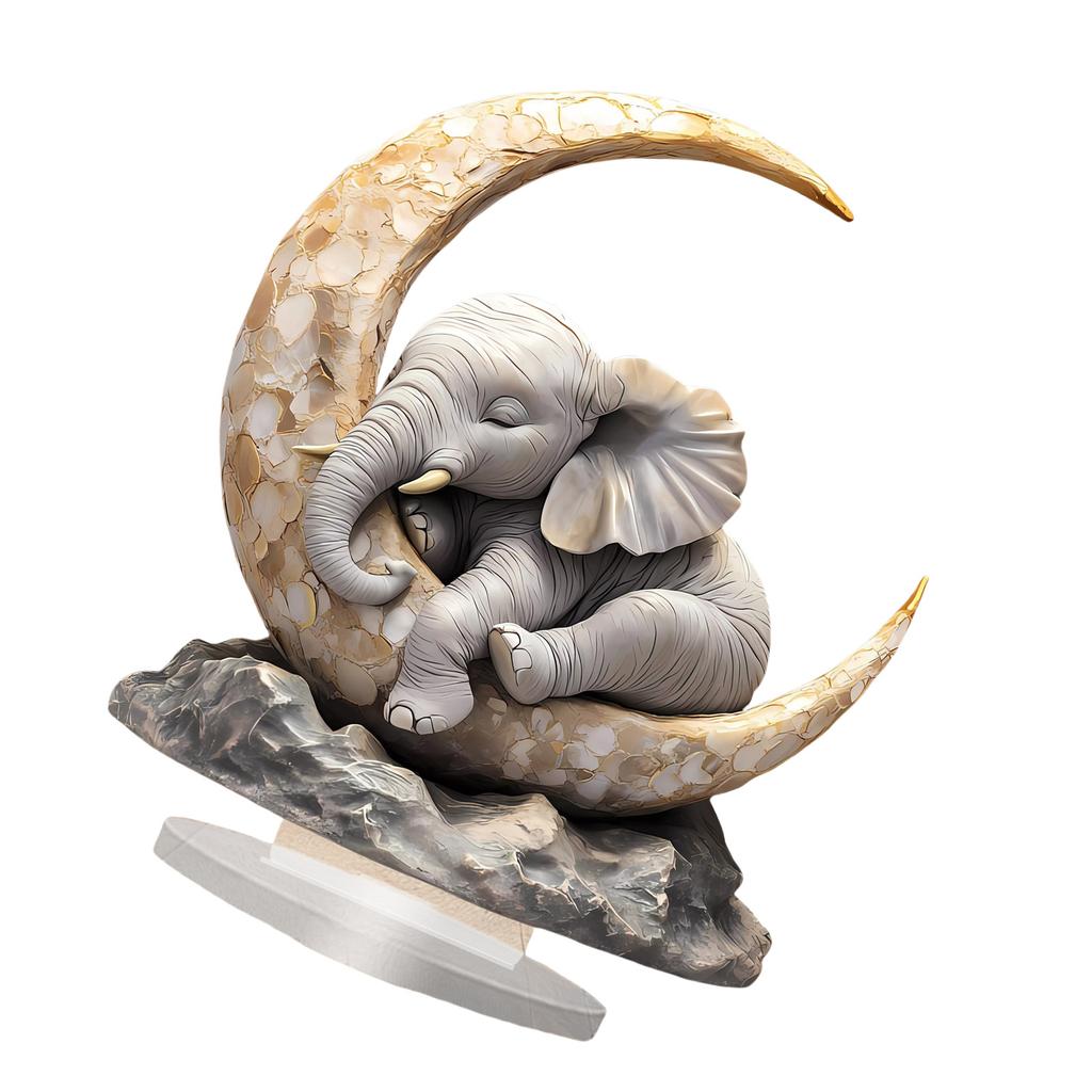 Artistic Elephant Sleep On Moon 2D Flat Acrylic Statue Nontoxic Decorative Piece Ornament For Living Room Office Desktop