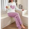 Spring Autumn Women Sleepwear Long Sleeve Heart Tops and Long Pants 2 Piece Set Pajamas Set Casual Homewear Loungewear