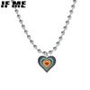 Korean Rainbow Heart Pendant Necklace Fashion Round Bead Chain Necklaces Women Jewelry Accessories