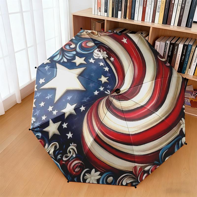 1pc American flag Umbrella Portable Folding Umbrella Iron Frame Hole Bone Structure Outdoor Home Umbrella