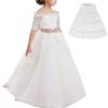 Children 3 Hoops Tutu Skirt White Lace Princess Skirt Flower Crinoline Skirt Petticoat