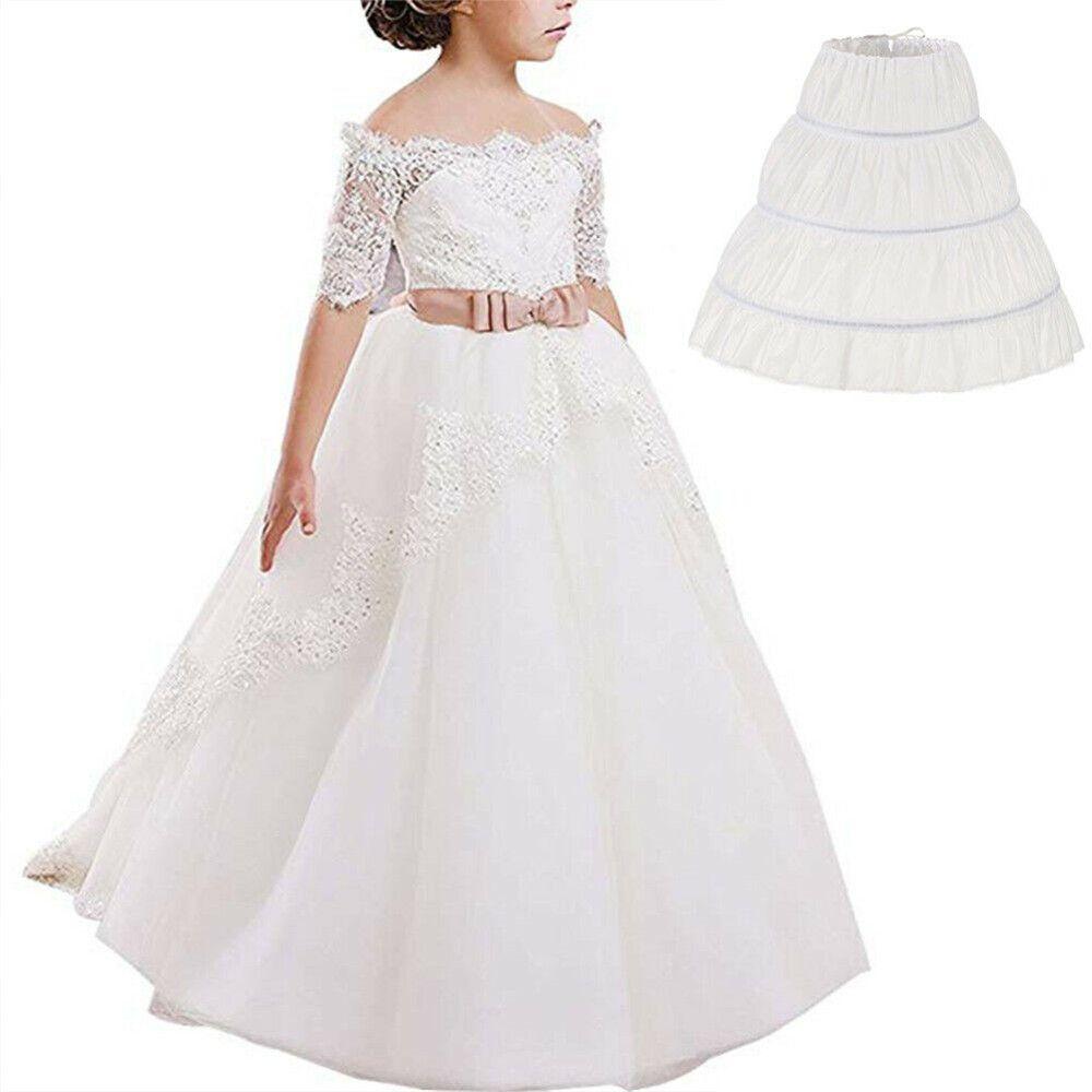 Children 3 Hoops Tutu Skirt White Lace Princess Skirt Flower Crinoline Skirt Petticoat