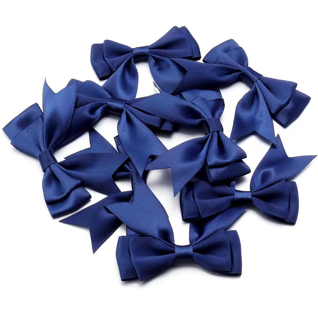 10Pcs Beige Purple Polyester Ribbon Bows Double Deck Bow Patch DIY Gift Clothes Decoration