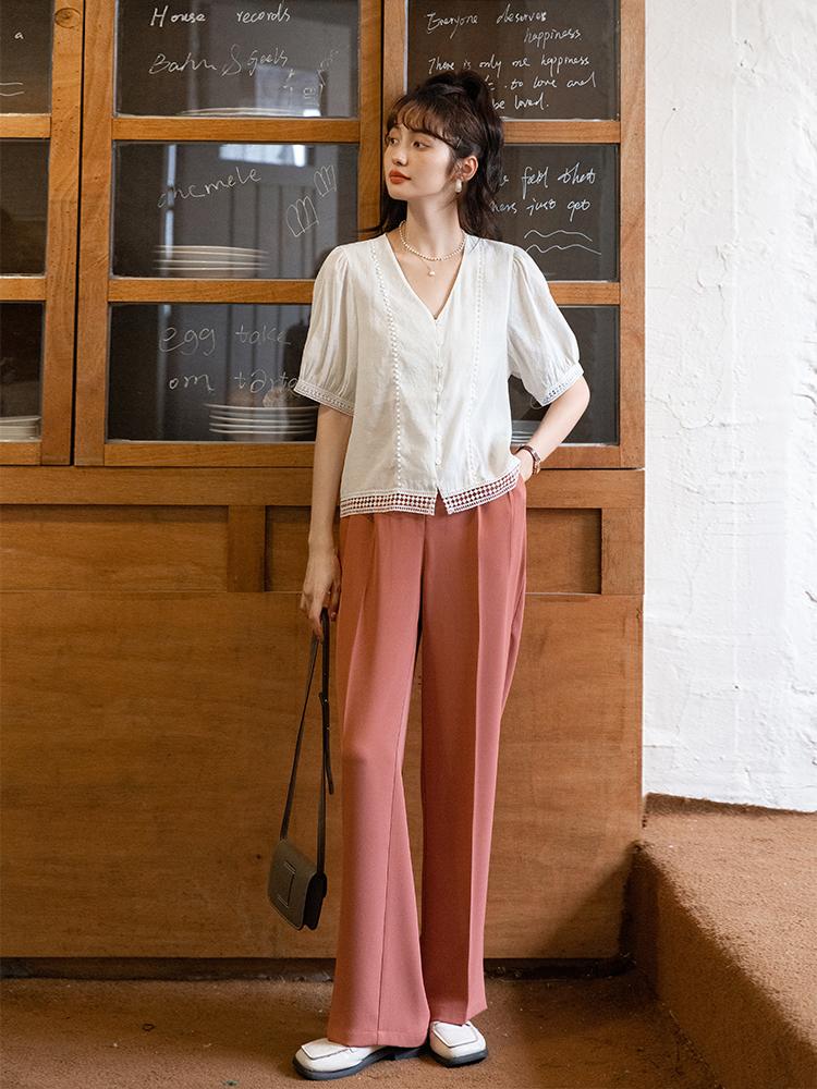 Mishow Кружевная рубашка для женщин, летняя элегантная французская винтажная блузка с пышными рукавами, базовая блузка с v-образным вырезом, женская одежда MXB29X0313