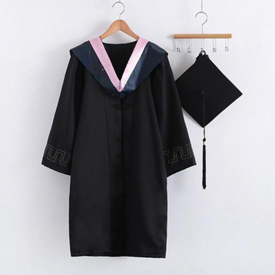 Bachelor Uniform with Hat V Neck Knee Length Long Sleeve Hidden Button Liberal Arts Student Graduation Robe Graduation Party Clothes