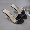 Women Slippers Sandals 8Cm Wedge High Heels Transparent Crystal Rhinestone Slippers