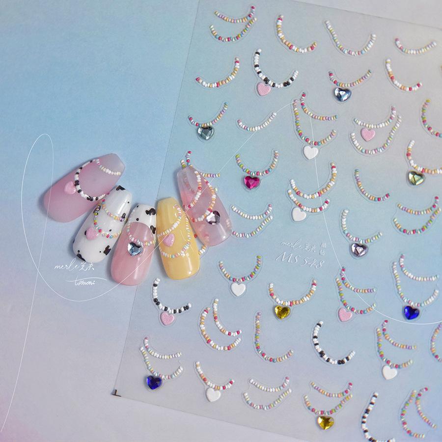 Bright Crystal Nail Art Stickers Retro Nail Sticker Love Necklace Stickers DIY Creative Decoration