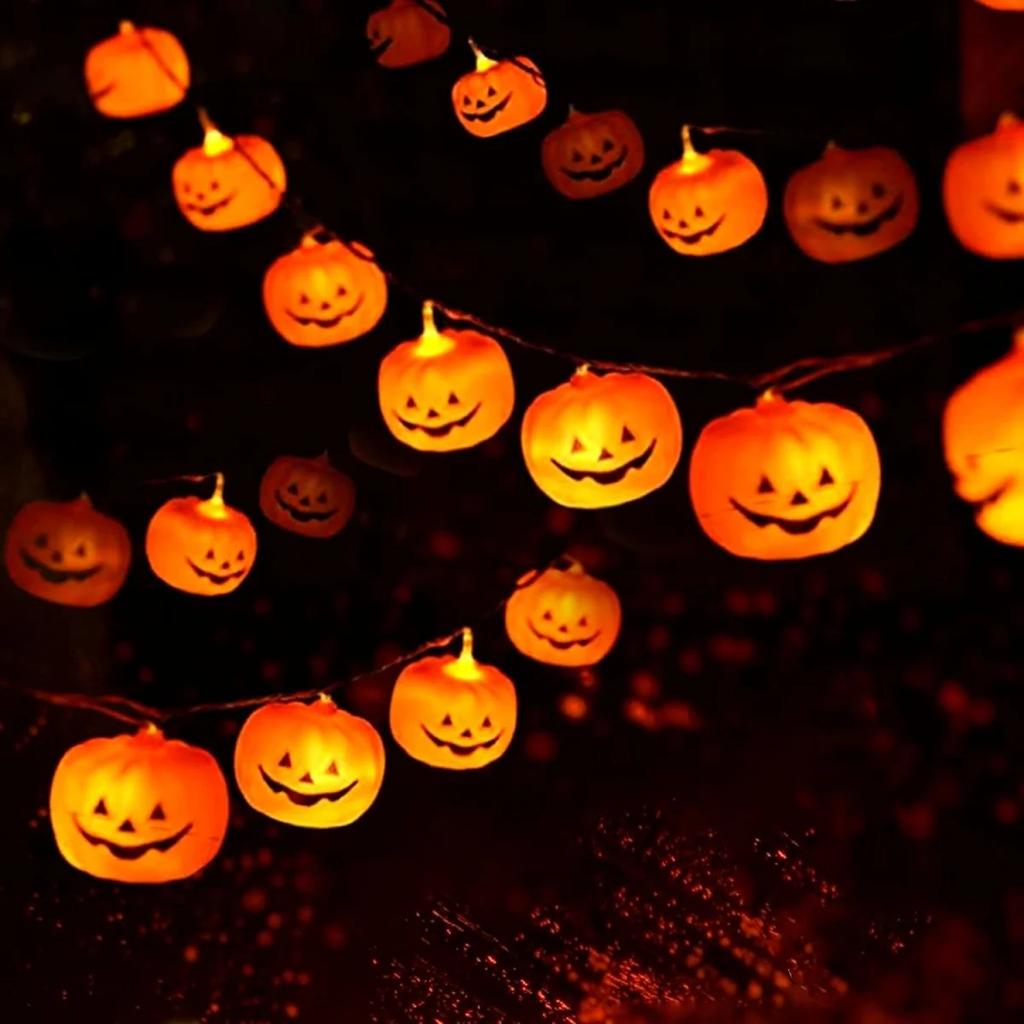 Halloween LED String Lights Ghost Pumpkin Spider Web Battery Powered Waterproof Decorative Lights for Party Home Haunted House